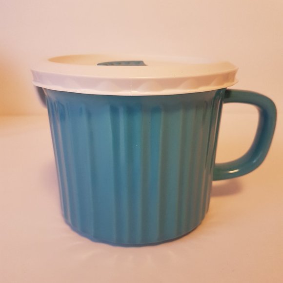 Corningware Colours Meal Mug Vented Lid 20 oz Soup Mug Blue White - Picture 2 of 10